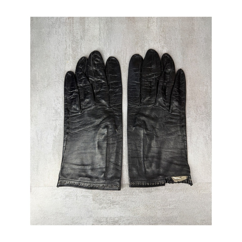Vintage Caresskin by Superb Black Leather Gloves Made in Italy Size 7 Washable
